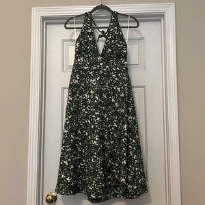 100% cotton J.Crew halter dress. MIDI length.  Green and cream.